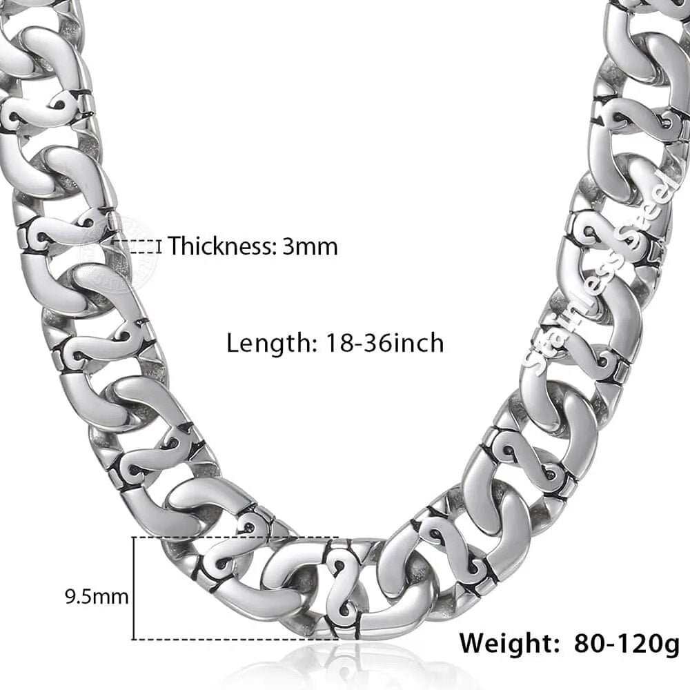 Men's Necklace 316L Stainless Steel Chain 9.5mm Heavy Marina Biker Silver Color Fashion Jewelry Dropshipping 18-36inch HN01