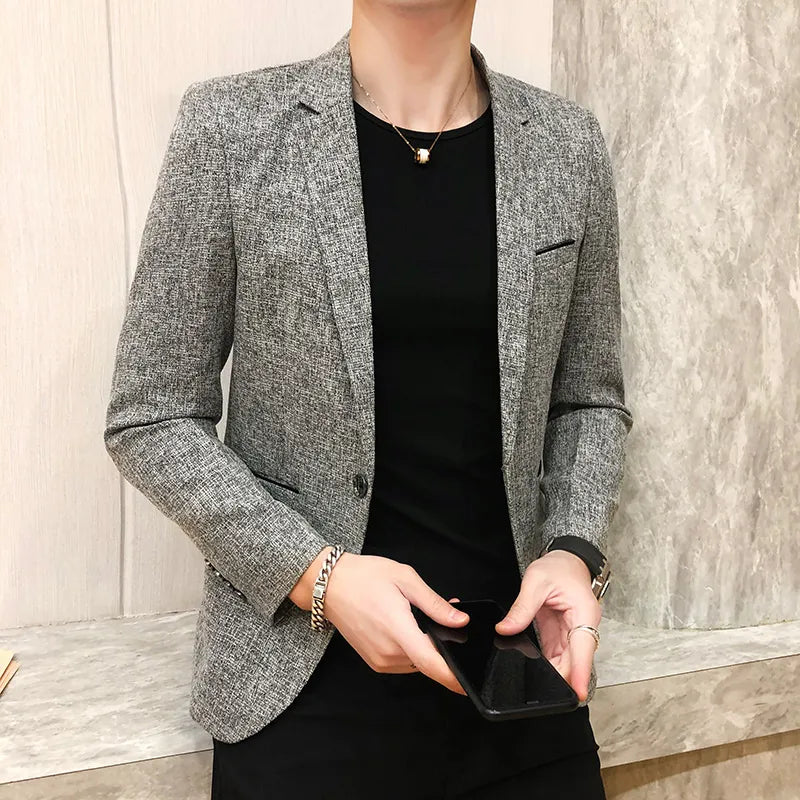 Spring Autumn Blazers Men Fashion Slim Solid Color Single Breasted Coat Casual Business Handsome Suits Brand Men's Blazers Tops - KAISERINC
