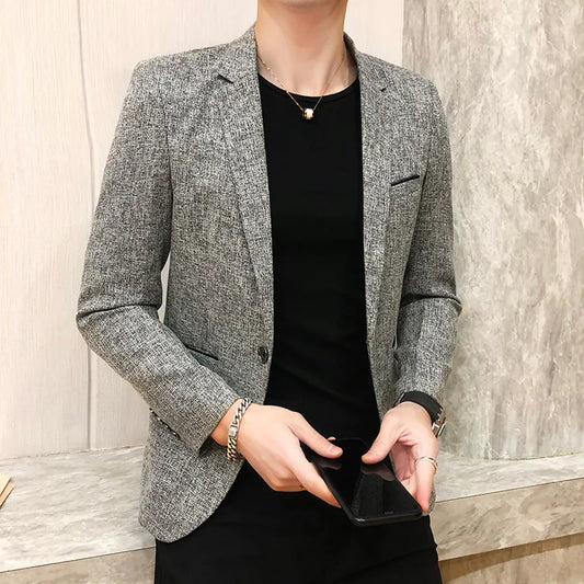 Spring Autumn Blazers Men Fashion Slim Solid Color Single Breasted Coat Casual Business Handsome Suits Brand Men's Blazers Tops - KAISERINC