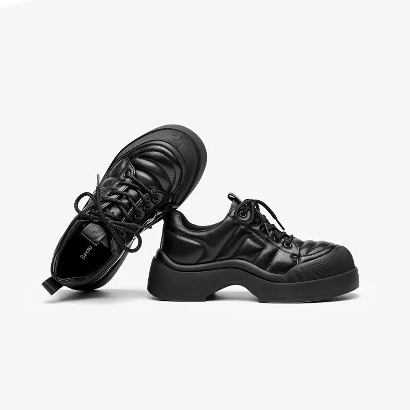 BEAUTODAY Casual Shoes Women Genuine Calfskin Solid Color Round Toe Lace-up Soft 2023 Ladies Trendy Sneakers Handmade 25503