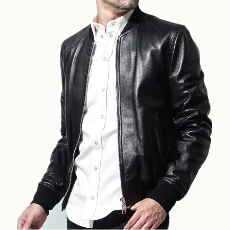 Spring Autumn Thin Mens Genuine Leather Baseball Jacket Male Sheepskin Casual Black Youth Real Coat Plus Size 5XL