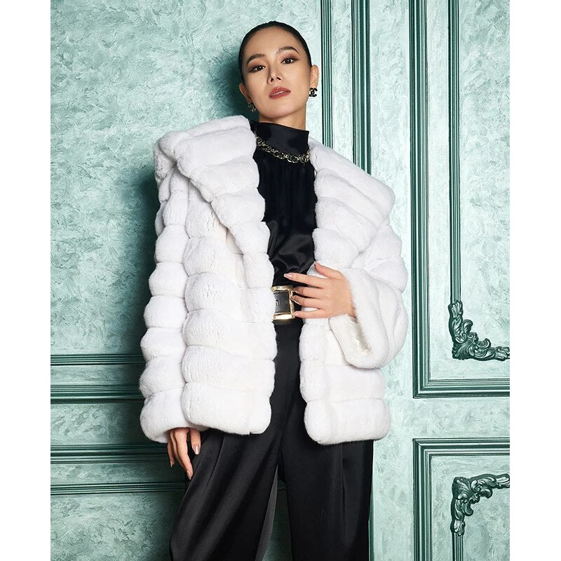 Women's Fur Coat 2223 Trend Natural Fur Long Mink White Hooded Outerwear Jackets Trench Coats New In Outdoor Clothes Clothing