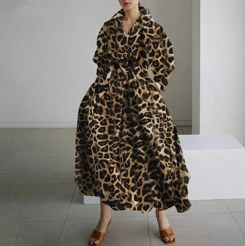 5XL Elegant Women Spring Autumn Sundress Fashion Lapel Neck Long Sleeve Solid  Long Shirt Dress OL Vestidos Robe Femme - KAISERINC