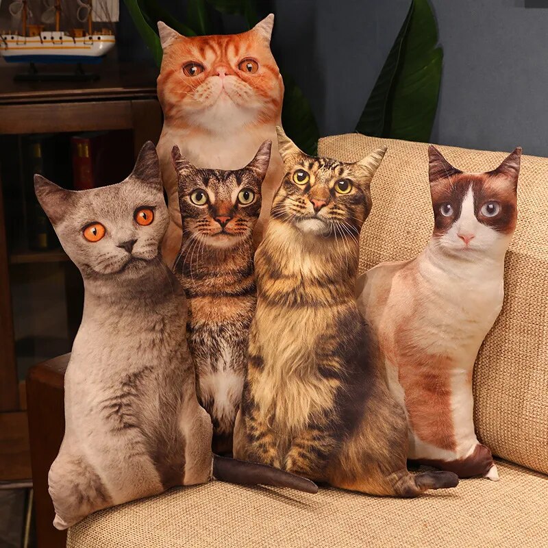 50cm Simulation 3D Cat Series Pillow Plush Toy Soft Stuffed Cute Persian Siamese Orange Cat Sleep Pillow Sofa Cushion Decor Gift