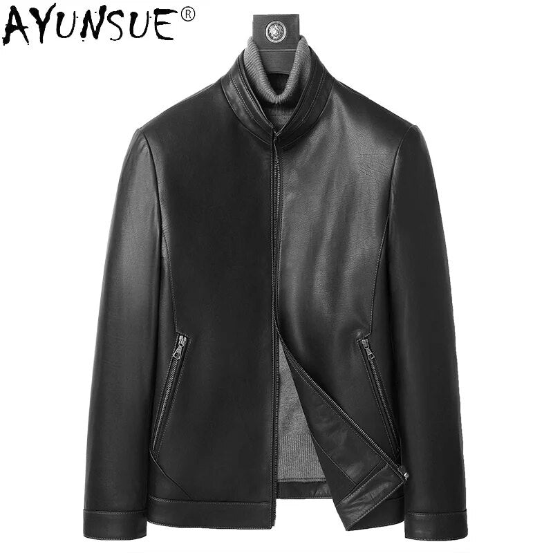 Autumn Coat Male Men's Genuine Cowhide Leather Jacket Men Clothing 2024 New Stand Up Collar Clothes Hommes Veste LXR960