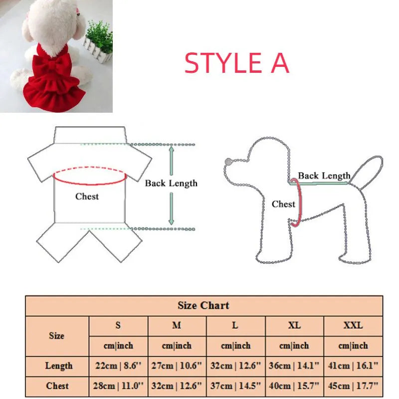 Princess Dog Christmas Bow Skirt Pets Cat Warm Dog Woolen Dress Vest Coat Puppy Sweater Pet Apparel For Chihuahua Yorkie S-XXL - KAISERINC