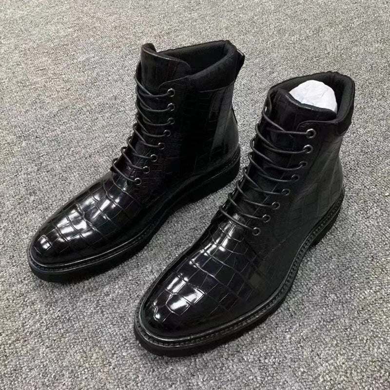 Men's Casual Versatile New High Top Shoes Genuine Leather Luxury Trend Lace-up Cosy Sneakers High Quality Fashion Business Boots