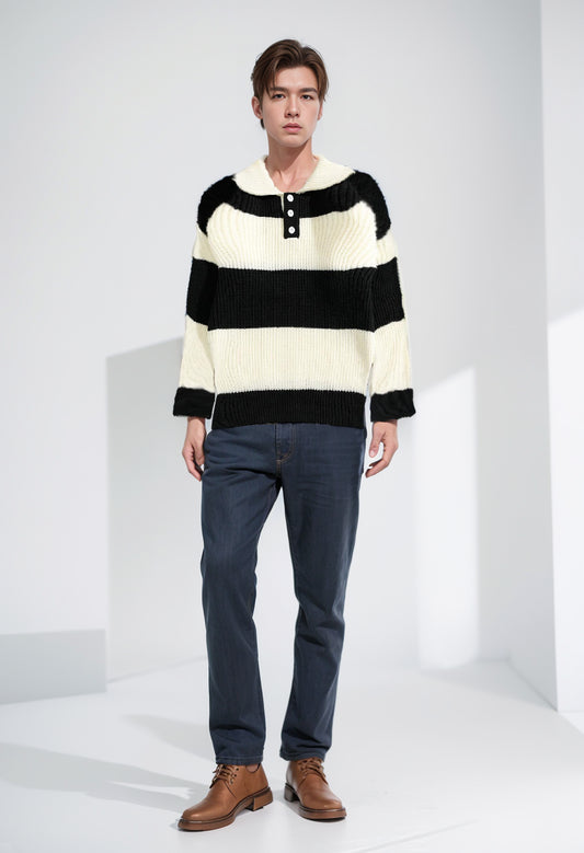 Polo Loose Color Matching Unique Design Sweater