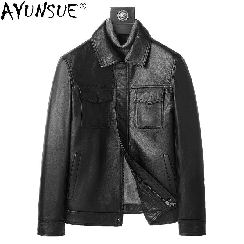 New Men's Genuine Cowhide Leather Jacket Men Clothing Autumn Clothes Winter Jackets Mens Zipper Coat Hommes Veste LXR957