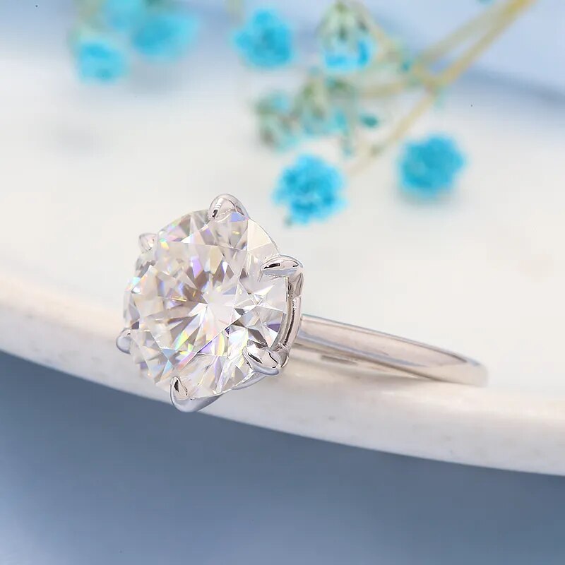 IGI D Color 5CTSolid 14K White Gold Lab Grown Diamond CVD HPHT Ring for Women Round Cut Ring for Valentine's Day Engagement Gift