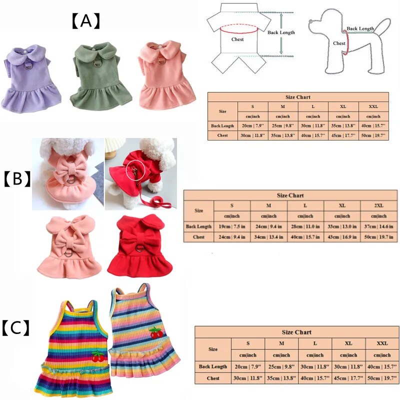 Autumn Winter Pet Dresses Christmas Wool Princess Skirt Harness Traction Cord Small Dog Coat Holiday Clothes Yorkie Poodle Puppy