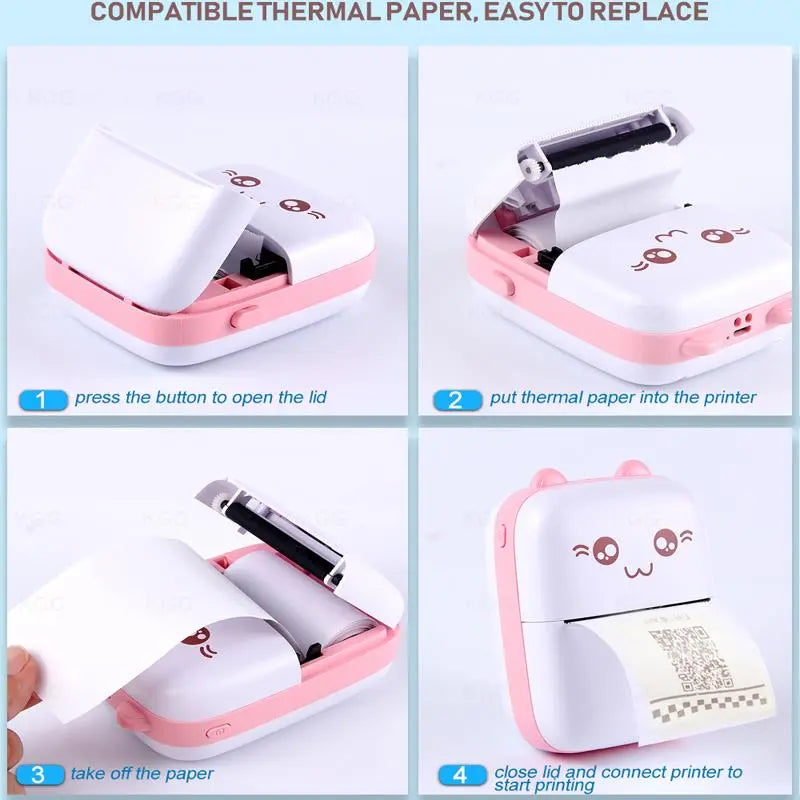 Mini Printer Portable Thermal Printer Photo Lable Printing Pocket Printer 57mm Printing Wireless BT 200dpi Android IOS Printers
