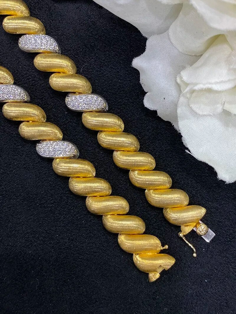 LUOWEND 18K White and Yellow Gold 63.9gram Necklace Luxury Cotton Candy Design Real Natural Diamond Chain for Women Party Fine