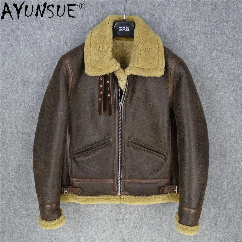 Men Clothing Sheepskin Genuine Leather Jacket Mens Coat Thick Men's Retro Classic Clothes Male Jaqueta LXR507