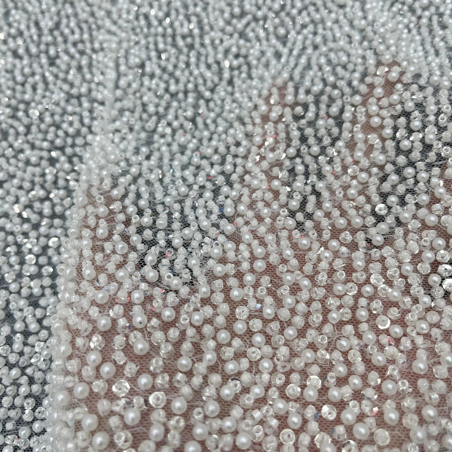High-Density Pearl Beads Sequins Embroidery Wedding Dress Lace Fabrics Women's Clothing Accessories