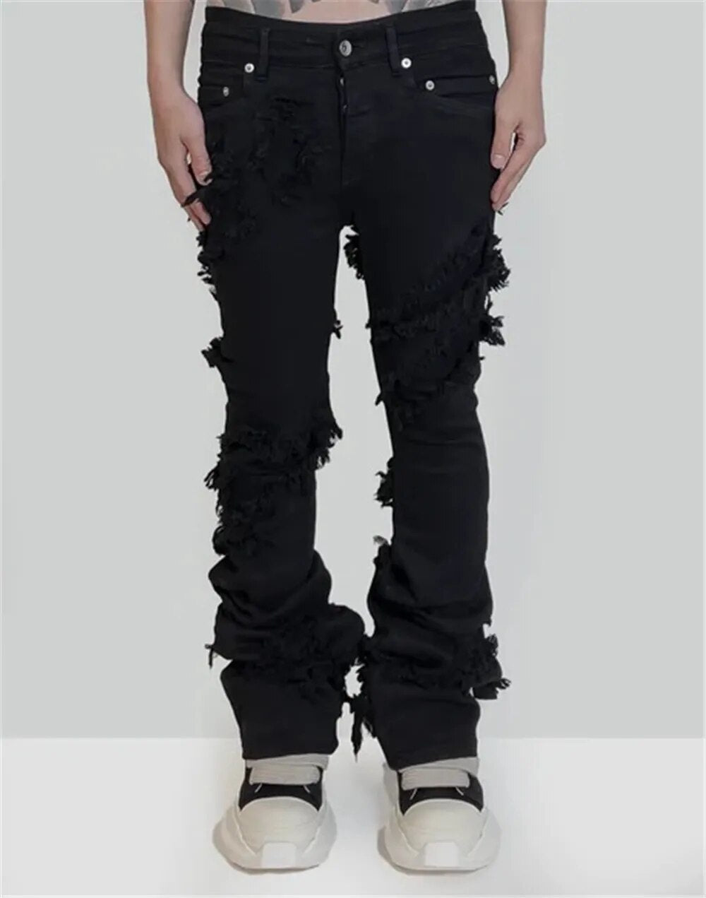 Men Denim Jeans Cotton Gothic Men's Clothing Coated Autumn Slim Straight Boot Cut Solid High Street Black Jeans Long Pants