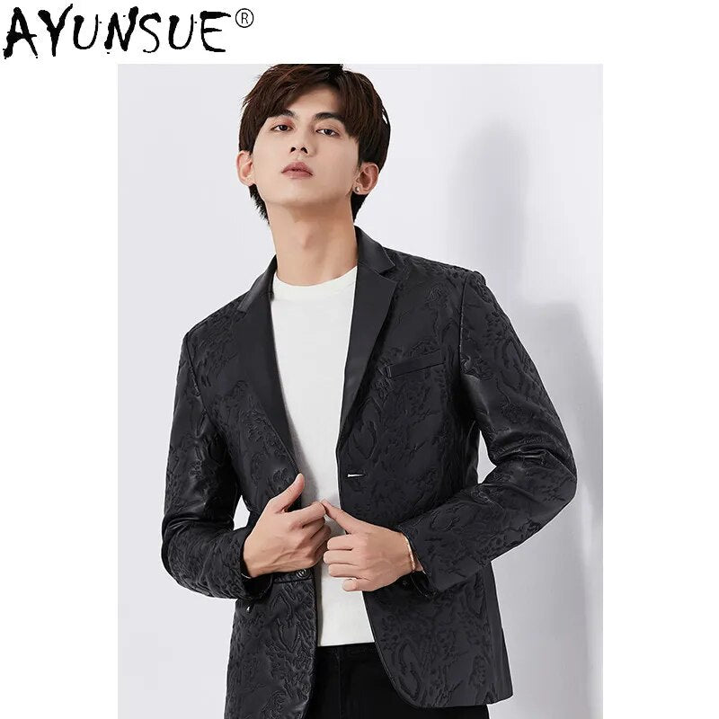 Men's Genuine Leather Jacket Men Clothing Sheepskin Suit Embroidery Korean Coat Luxury Clothes Male Ropa Hombre LXR550