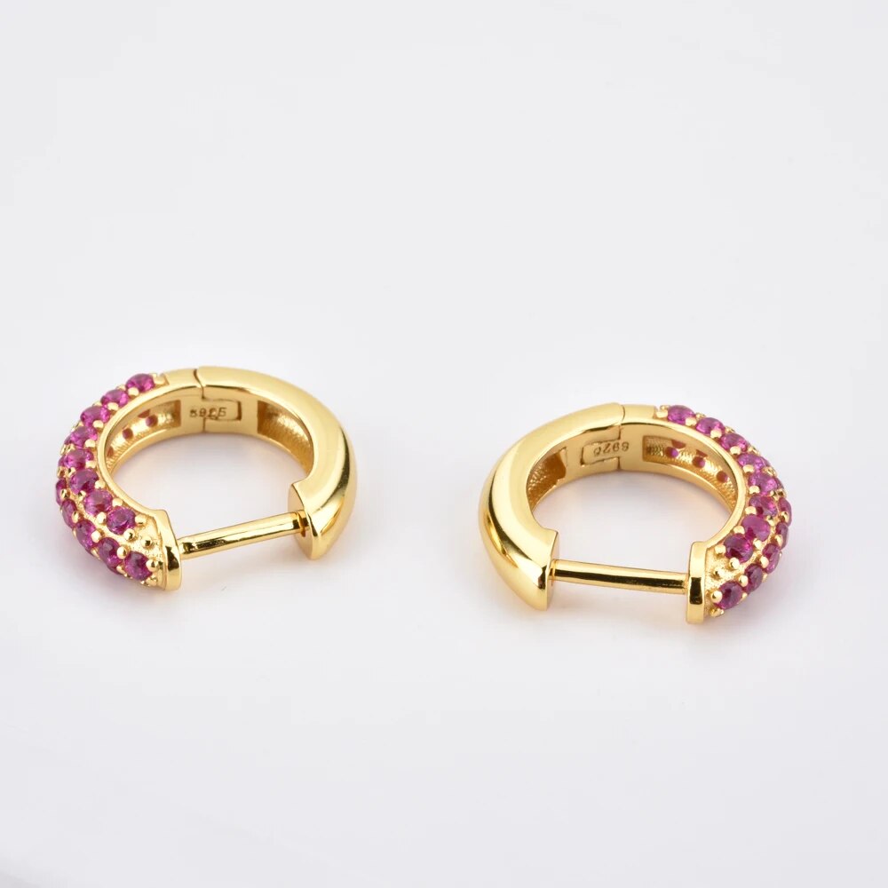 ANDYWEN 925 Sterling Silver Rose Red Purple Zircon Circle Hoops Round Women Luxury Crystal CZ Loops Piercing Ohrringe Jewelry