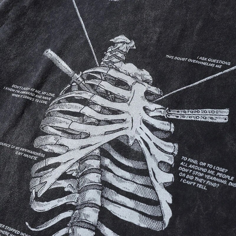 Aelfric Eden Distressed Oversize Tshirt Streetwear Hip Hop Vintage Skeleton Skull Print Punk T-Shirt Harajuku Casual Tee Shirts