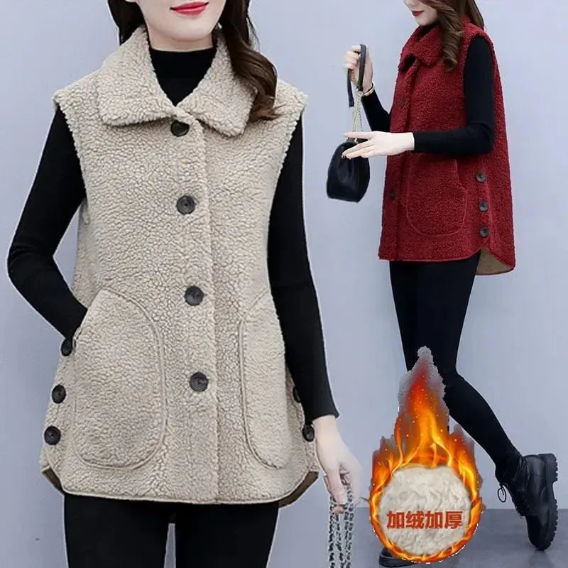 2023 New Autumn Winter Vest Jackets Women's Fashion Waistcoat Ladies Thickened Outwear Warm Sleeveless Coat Tops Female Overcoat - KAISERINC