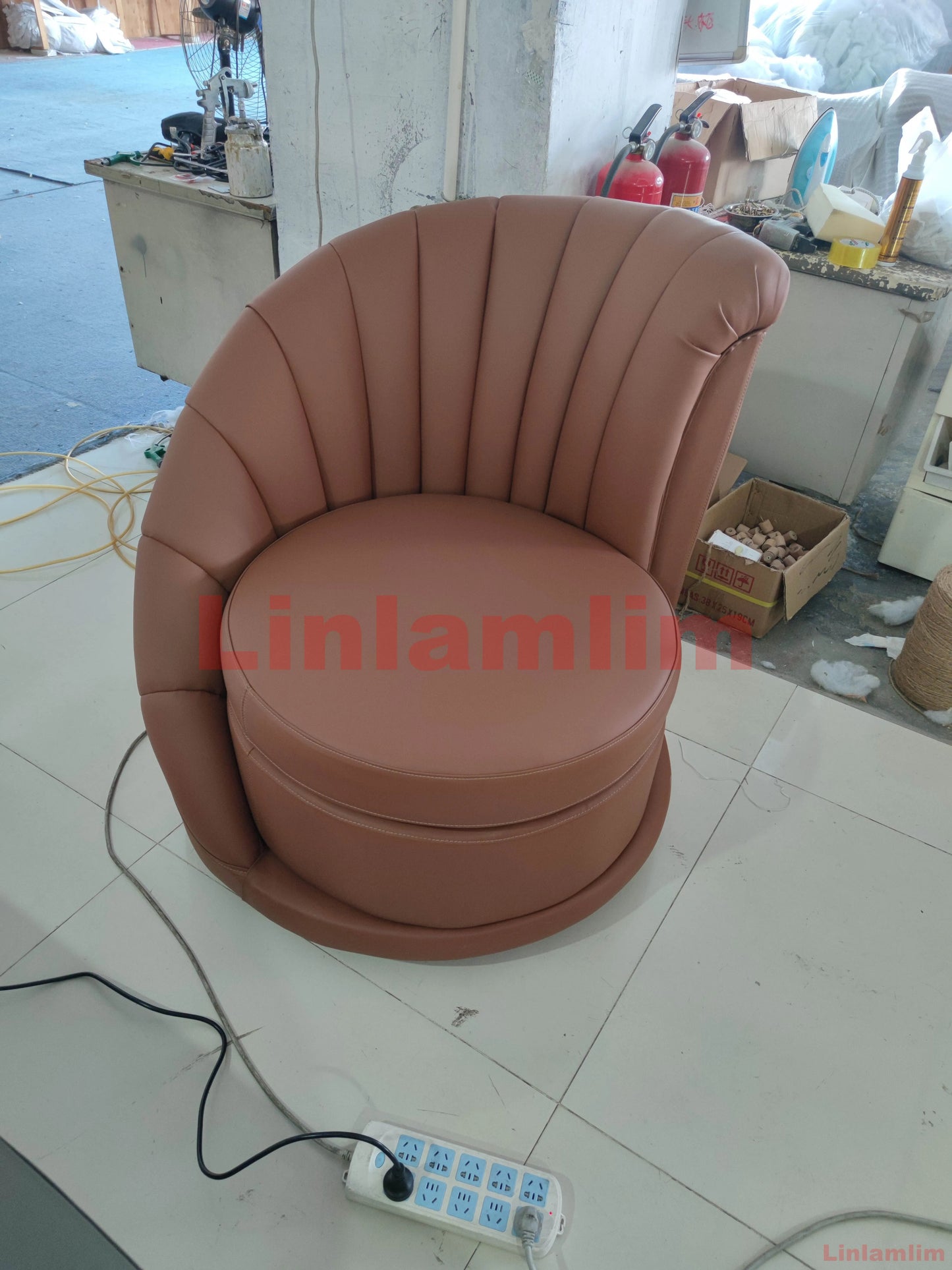 MANBAS Modern Italia Design Genuine Leather Living Room Chair Nordic Leisure Armchair ø90 X 96 Cm In Round and Stylish Furniture