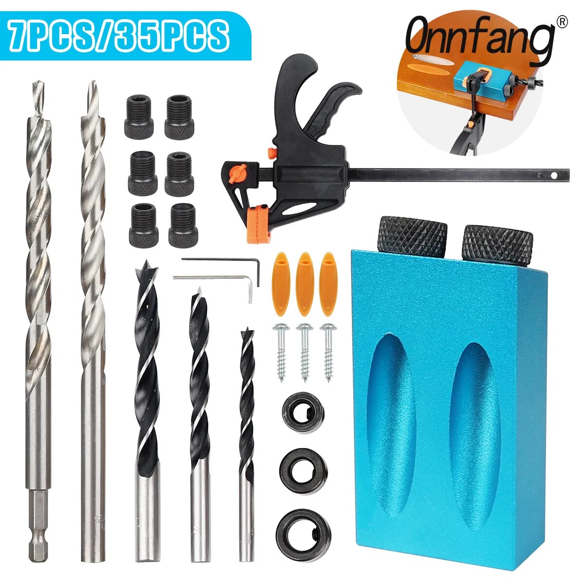 Onnfang 15 Degree Oblique Hole Locator Jig Kit Angle Drill Guide Set Hole Puncher DIY Carpentry Tools Drill Woodworking Tool