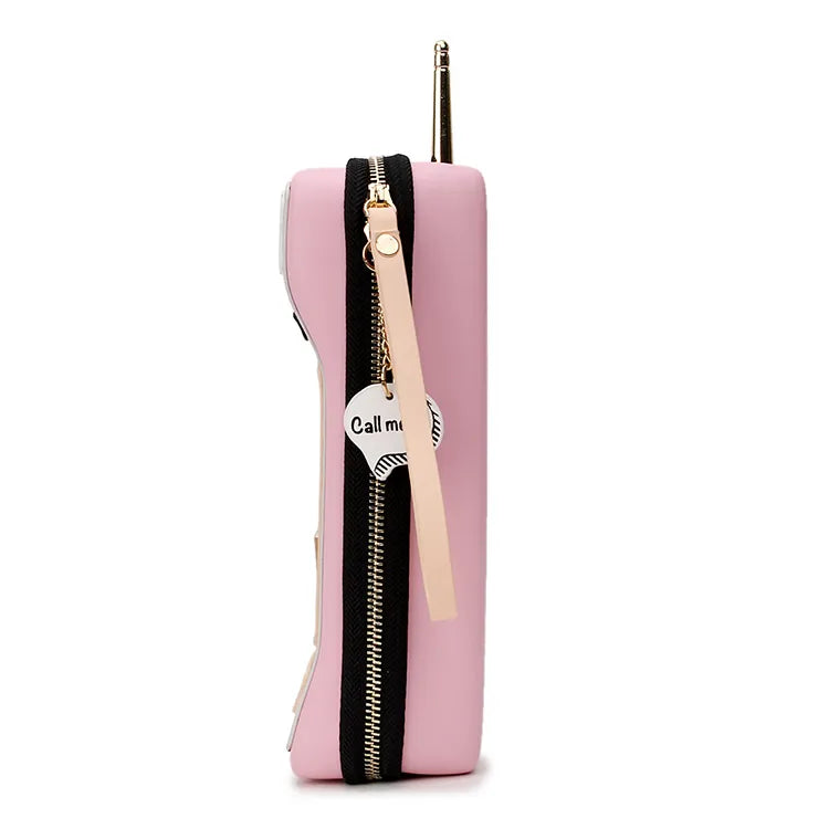 New Retro Phone Design Woman's Casual Mini Handbag Fashion Party Clutch Bag Purse Pu Leather Cartoon Print  Female Pouch 2021