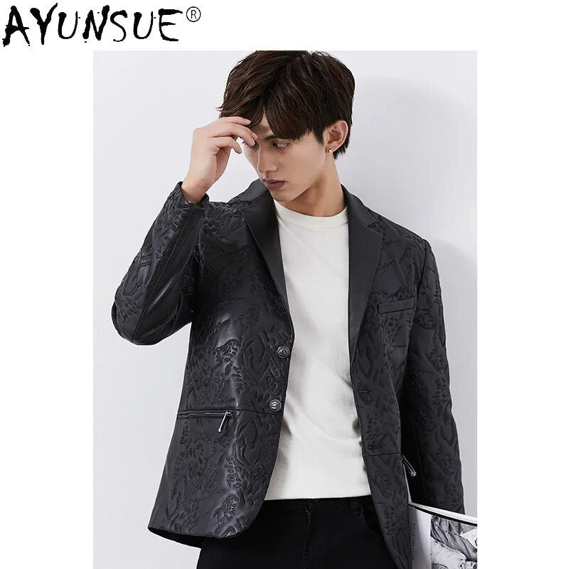 Men's Genuine Leather Jacket Men Clothing Sheepskin Suit Embroidery Korean Coat Luxury Clothes Male Ropa Hombre LXR550