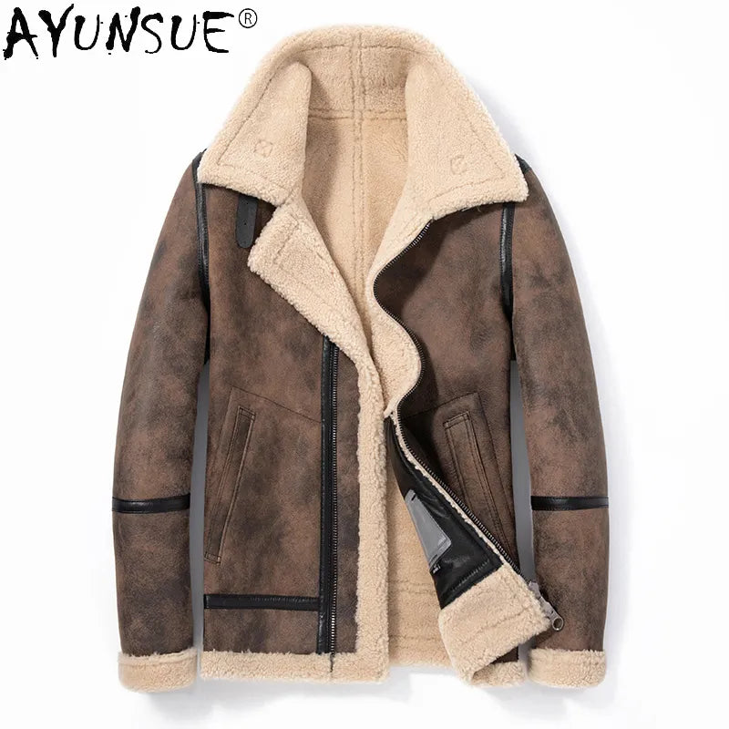 Men's Genuine Sheep Shearling Jacket Men Clothing Winter Coat New Motorcycle Jackets Thick Clothes Ropa De Hombre LXR780