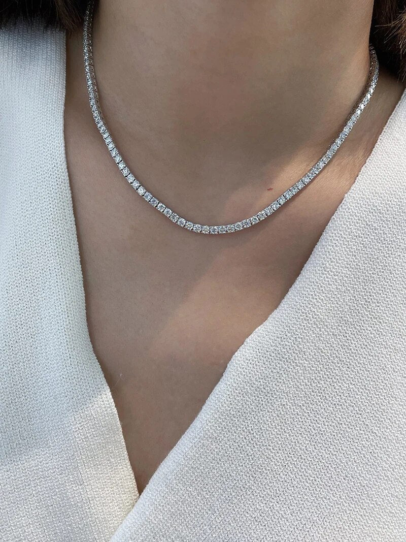 LUOWEND 18K White Gold Necklace Women Real Natural Diamonds 12.0carat Chain Luxury Four Claw Full Drill Design Wedding Jewelry