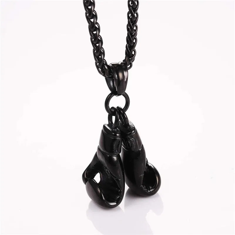 U7  Boxing Necklace for Man 24" Wheat Link Chain Gloves Stainless Steel Sport GYM Fitness Fighting Pendant Sporty Punk Jewelry
