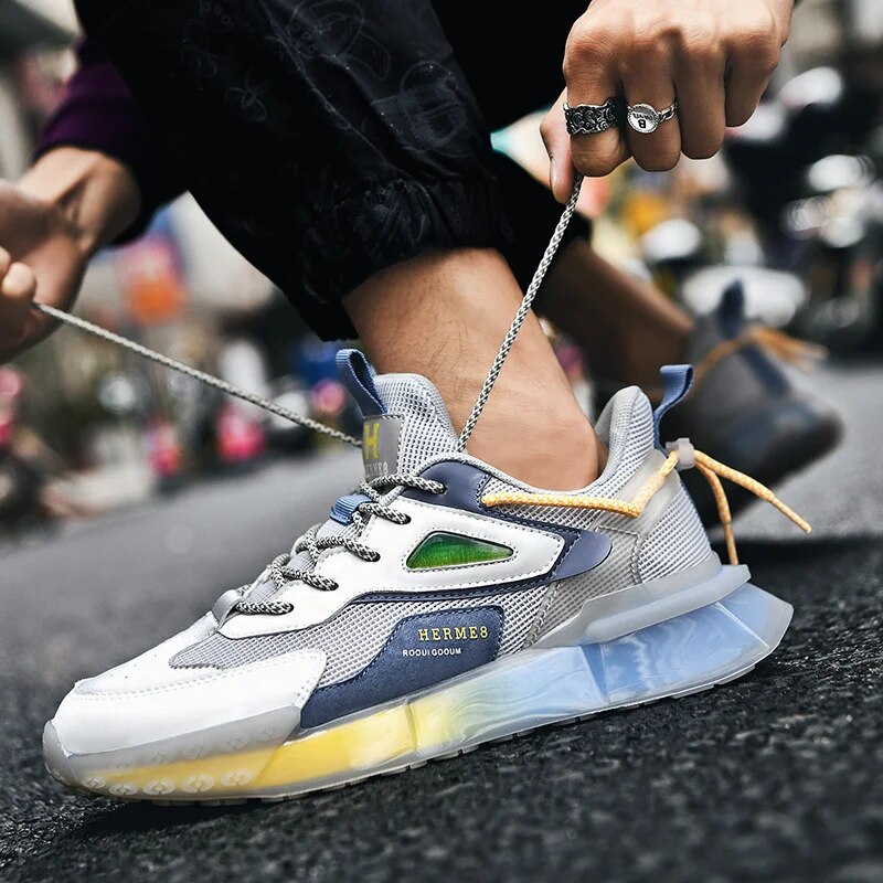 Men's Sneakers Comfortable Casual Shoes Mesh Breathable Sports Non-slip Running Tennis Elastic New Male Shoes Vulcanized Shoes