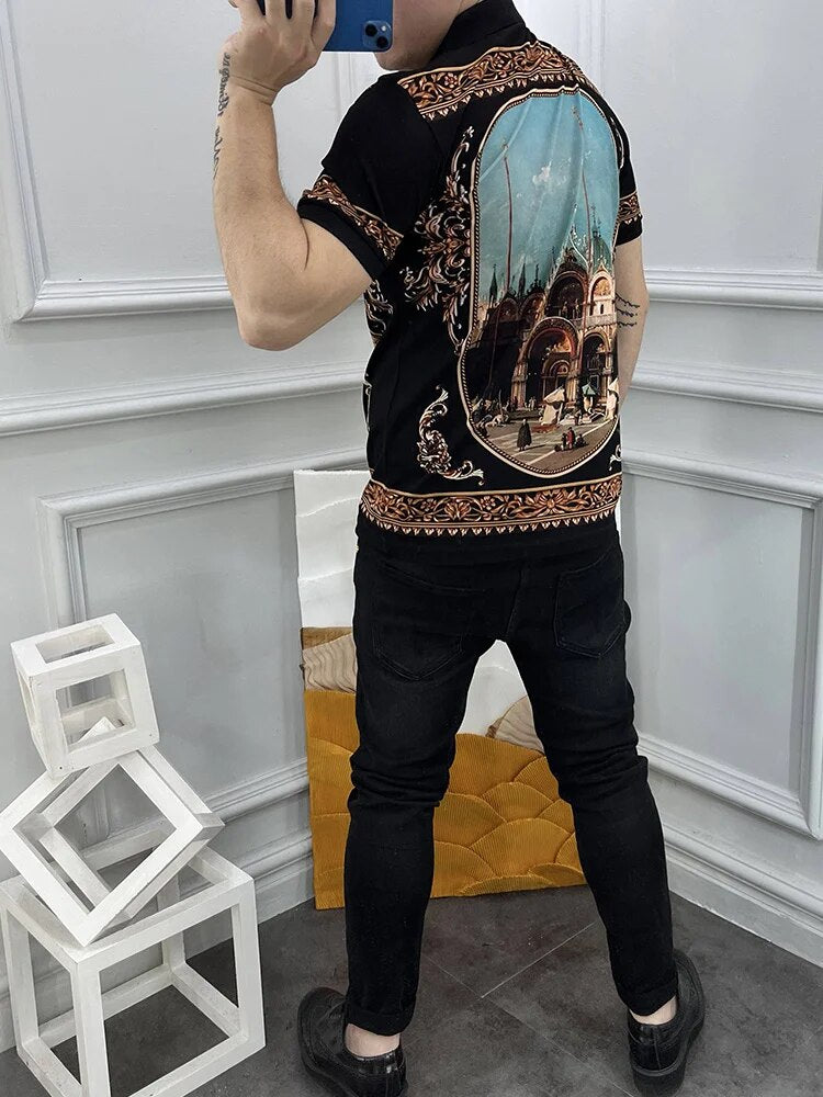 Fashion xc395 Men's Tops & Tees 2022 Runway Luxury European Design Print party style T-Shirts Men's Clothing