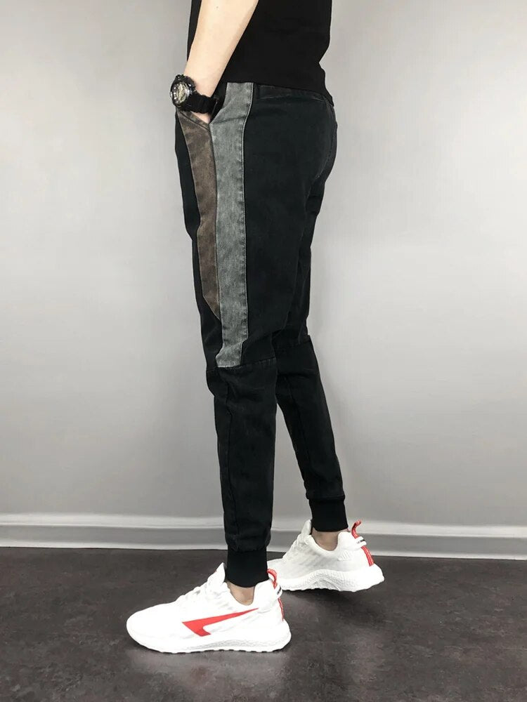 Fashion Men Slim Fit Side Patchwork Joggers Pencil Pants Elastic Waist Sweatpants Casual Streetwear Spring Long Trousers Male