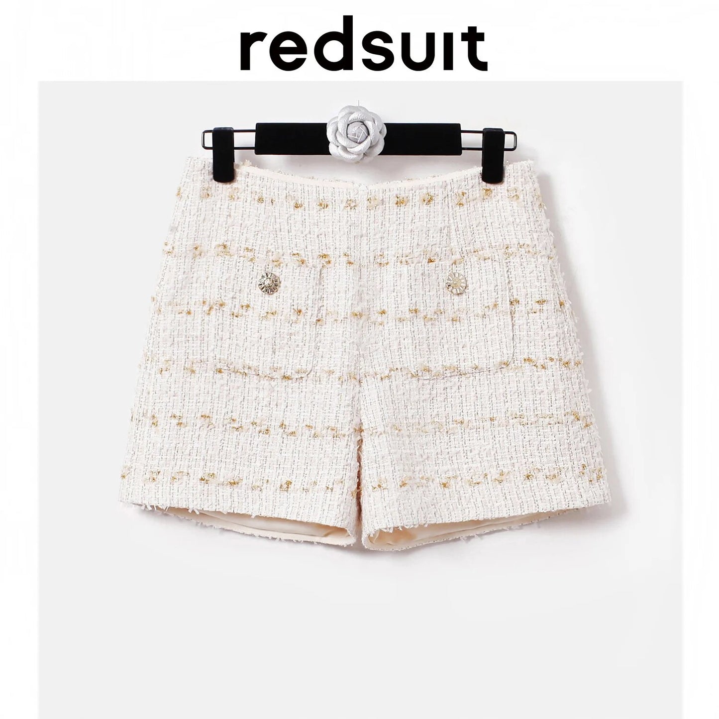 Redsuit New Design Versatile Gold Thread Tweed Short Sleeve Fragrant Coat Shorts Thin Set Summer