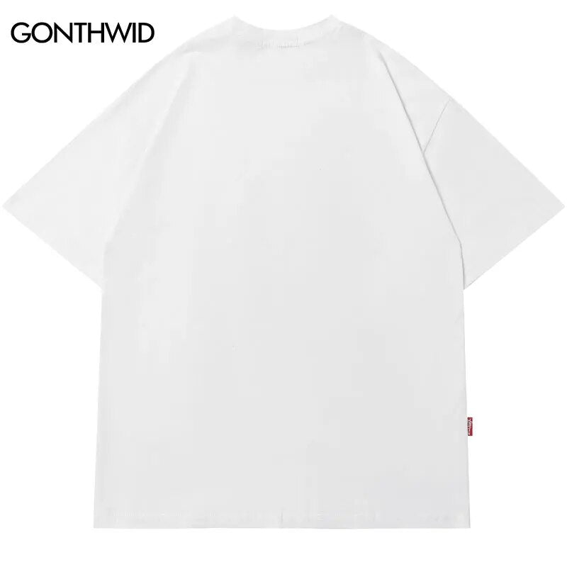 Hip Hop T Shirt Streetwear Shadow Graphic Print Tshirt Harajuku Gothic Punk Oversize Tee Shirts Men Fashion Casual Loose Top Tee