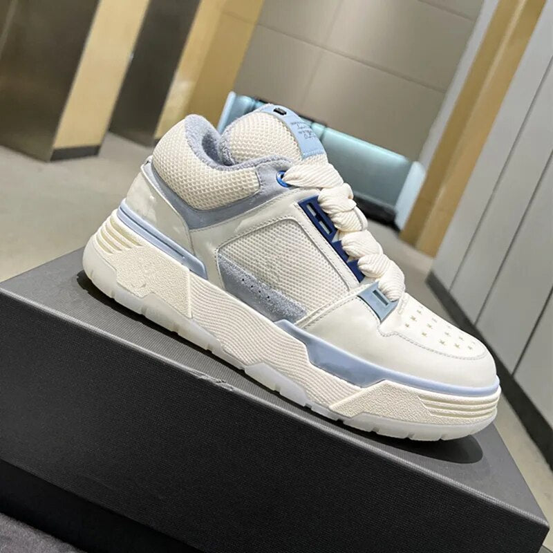2023 High-quality Cowhide Splicing Mesh Cloth Thick Soled Men's Sneakers Tennis Shoes Women's Shoes Leather Platform Men's Shoes