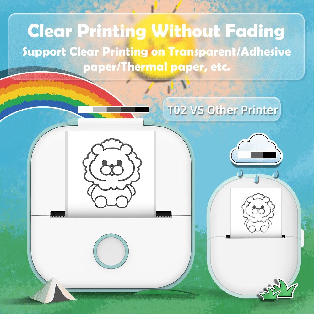 Portable Thermal Printer Phomemo T02 Printing Photo Pocket Thermal Label Printer 53mm Printing Wireless for Android IOS Printers