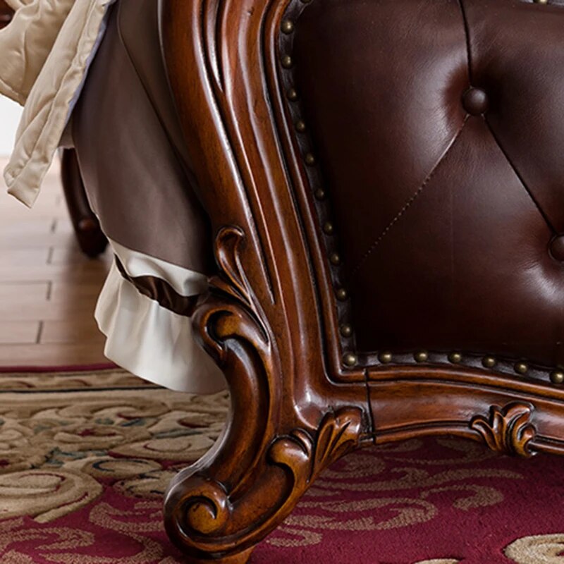 European-style Solid Wood Double Bed Wedding Bed American Furniture 1.8m Master Bedroom Leather Soft-covered Princess Bed