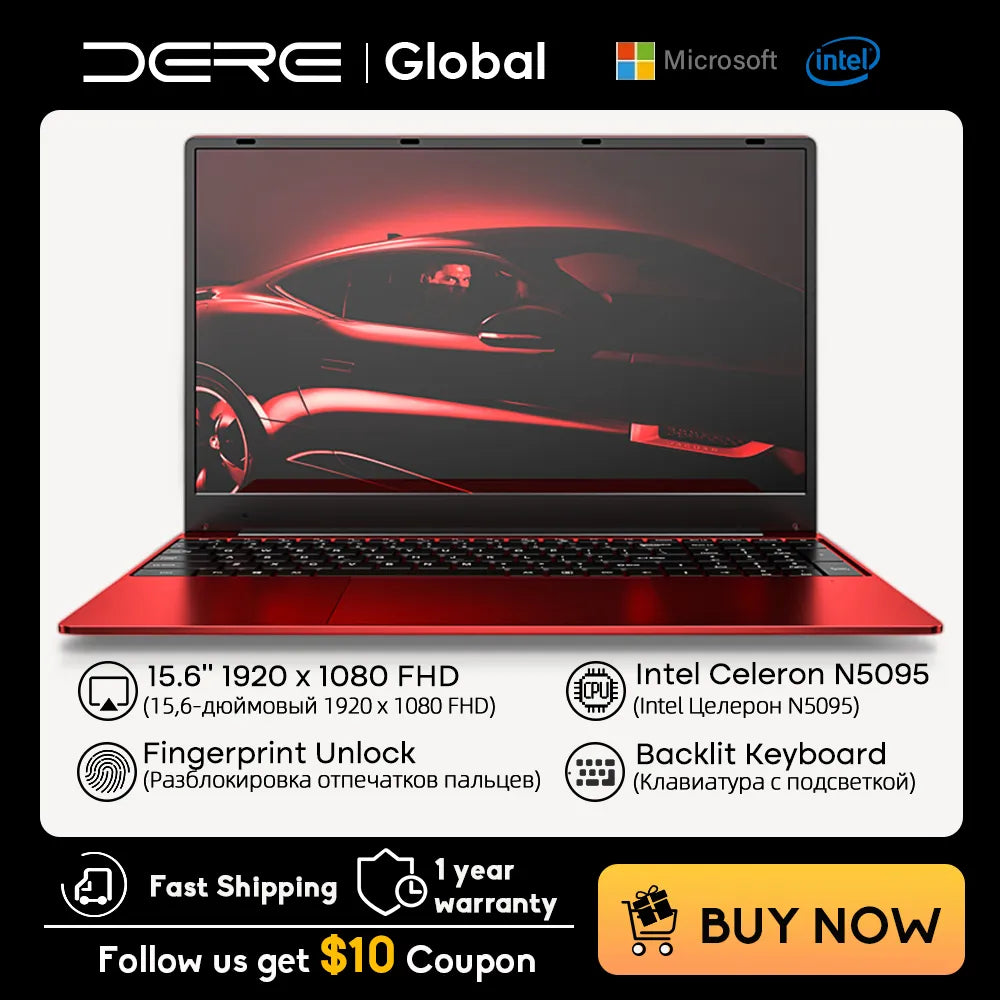 DERE R9 Pro Laptops 15.6 Inch Intel Celeron N5095 16GB RAM 1TB SSD 1920*1080p Pc Portable Laptop Windows 10 Notebook