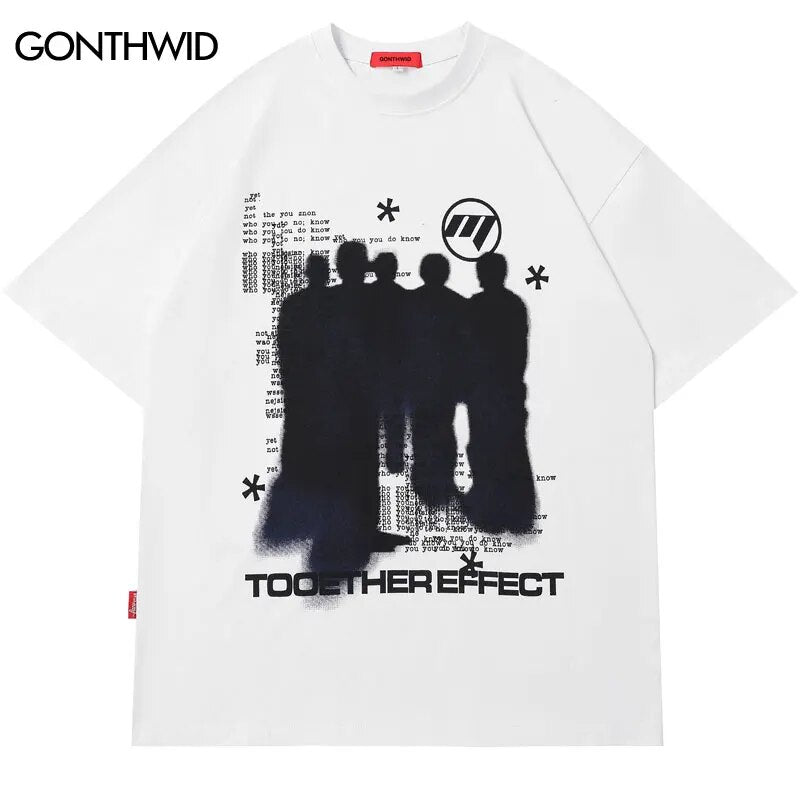 Hip Hop T Shirt Streetwear Shadow Graphic Print Tshirt Harajuku Gothic Punk Oversize Tee Shirts Men Fashion Casual Loose Top Tee