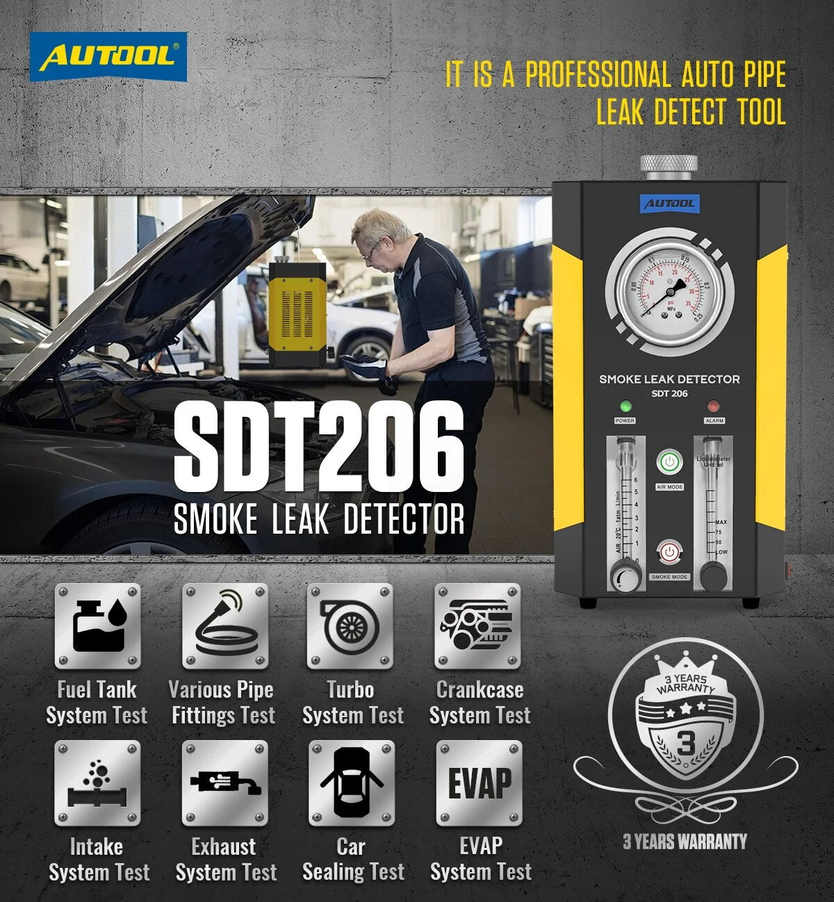 AUTOOL Original SDT206 Smoke Generator for Cars Car Smoke Machines Leak Locator Automotive Diagnostic Leak Detector SDT 206