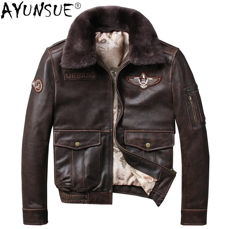 Real Cowhide Leather Jacket Men Retro Coat Motorcycle Men's Clothing Winter Clothes Mens Jackets Hommes Veste LXR679