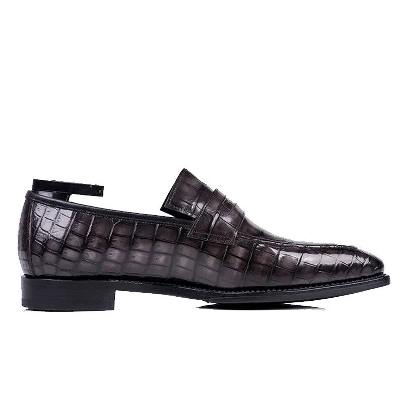 Crocodile leather hand-painted men's leather sole party dress shoes authentic crocodile leather men's loafers casual shoes