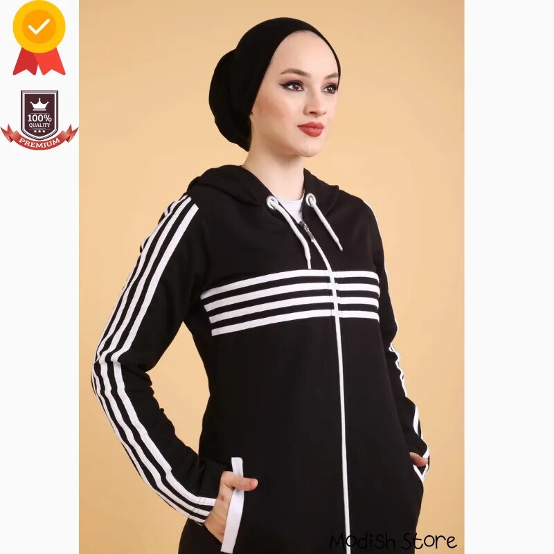 Tracksuit Double Sport Muslim Sets 2021 Turkish Women's Clothing Winter Autumn Arabic Dubai Black Abayas Kaftan Ramadan Moroccan