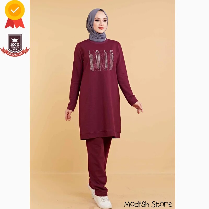 Double Sports Suit Muslim Sets Plus Sizes 2021 Hijab Dress Turkish Women's Clothing Arabic Dubai Black Abayas Kaftan European
