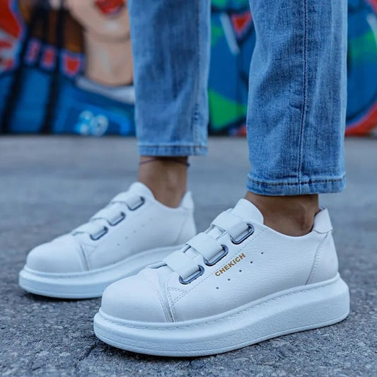 Chekich Women's & Men's Shoes White Color Artificial Leather Summer Season Elastic Band Closure Comfortable Fashion Wedding Orthopedic Walking Sport Unisex Lightweight Sneakers Breathable Odorless Office CH253 Women V3