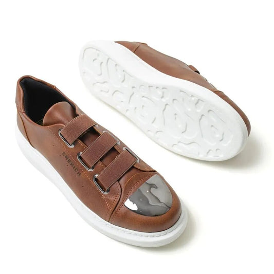 Chekich Men's Shoes Tan Color Elastic Band Closure Faux Leather Autumn Season Slip On Unisex 2021 Fashion Running Comfortable Luxury Sneakers Comfortable Original Light Footwear Brown Air Mirror Vulcanized CH251 V5