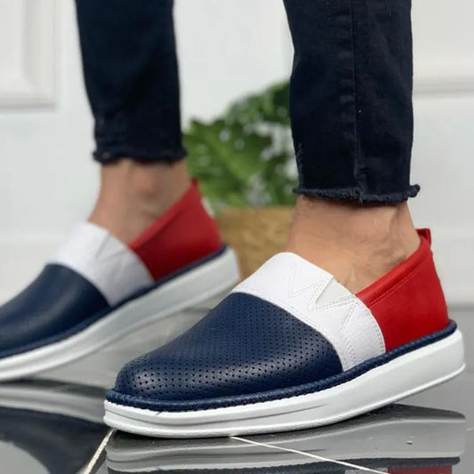 Chekich Men's Shoes White Navy Blue Red Artificial Leather Mixed Colors Slip On Sneakers Casual Hiking Sport Walking Original Vulcanized Breathable Odorless Lightweight Comfortable Footwear Wedding Office Flats CH091