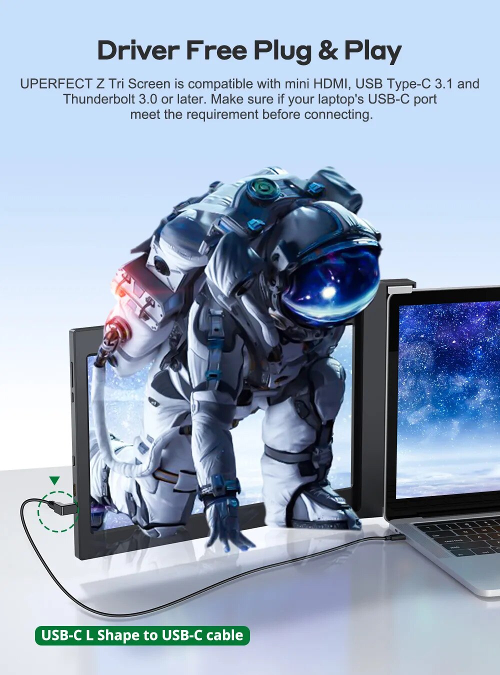 New UPERFECT Z 13.3/14" Triple Portable Monitor For Laptop Full HD IPS 1080P Display Extender Dual Screen For 13"-16.5" Laptops